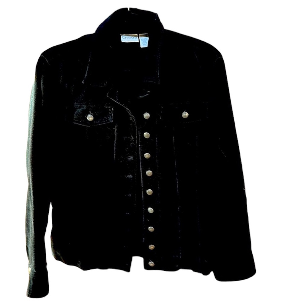 CHICO'S Corduroy Black Button Down Jacket Size 1